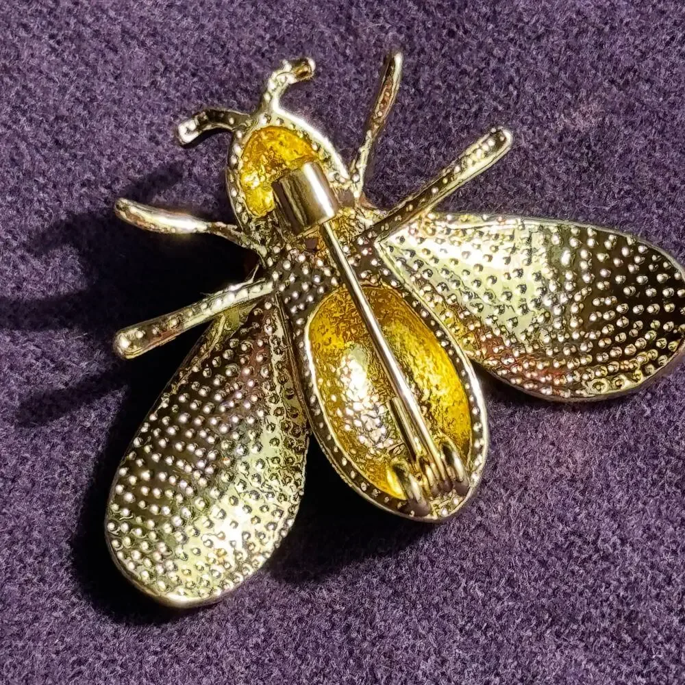 Vintage Bee Brooch Pink Faux Pearl Rhinestone Gold Tone Insect Pin Crystal